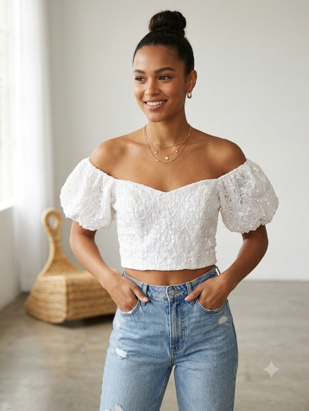 New Express Sequins WEDDING Bridal Lace Crop Top WOMENS large